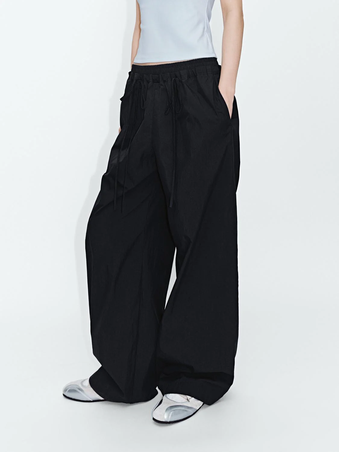 Drawstring Pull On Wide Leg Pants - Image 3