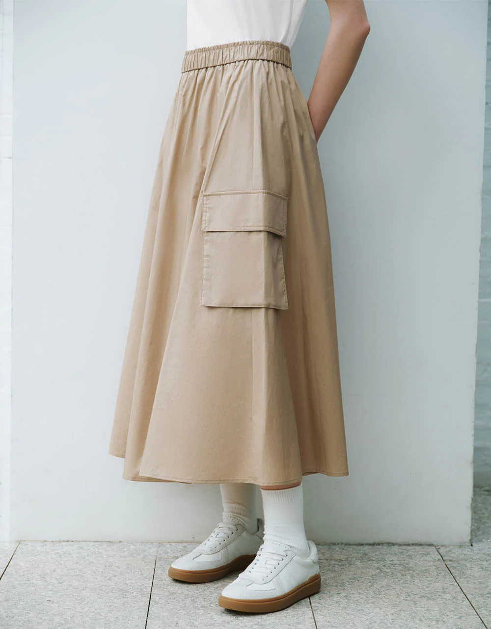 Elastic Waist Midi A-Line Skirt - Image 12