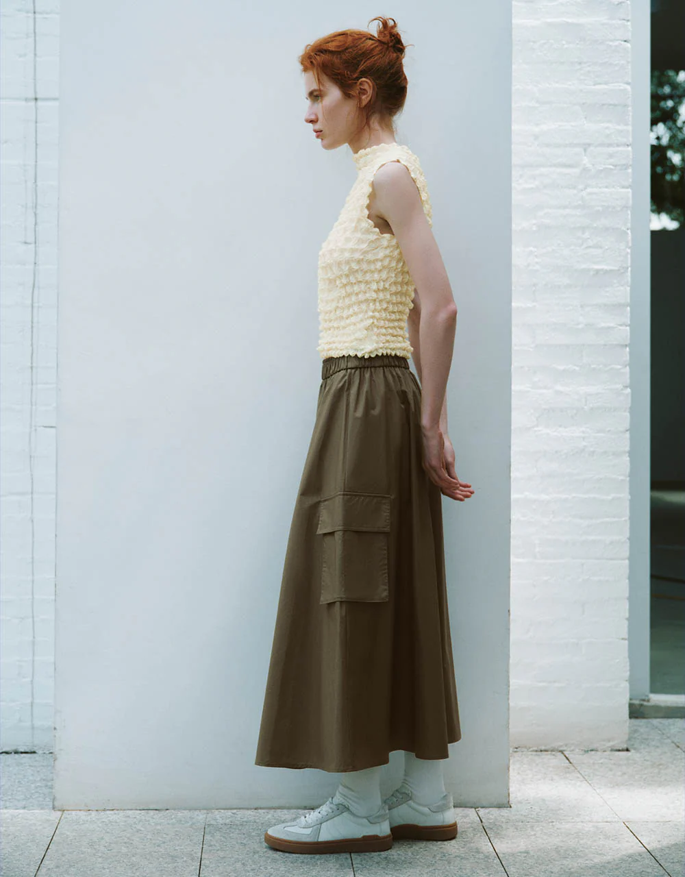 Elastic Waist Midi A-Line Skirt - Image 7