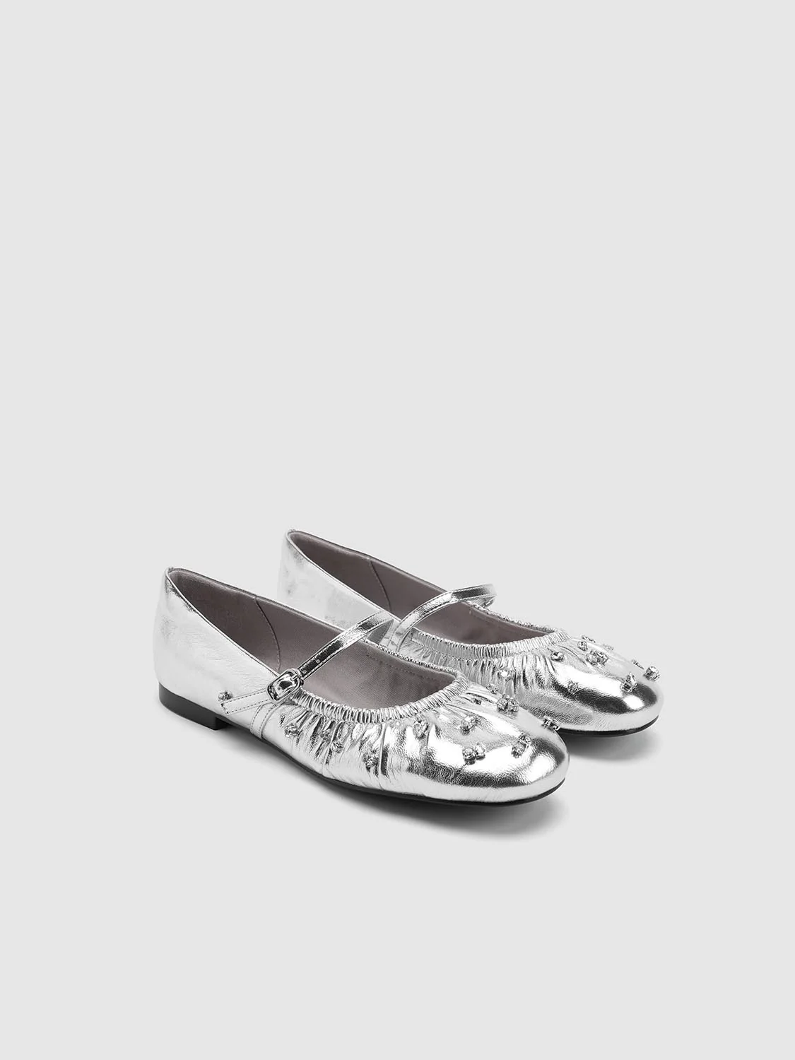 Embellished Strappy Ruched Ballet Flat Pumps - Image 16