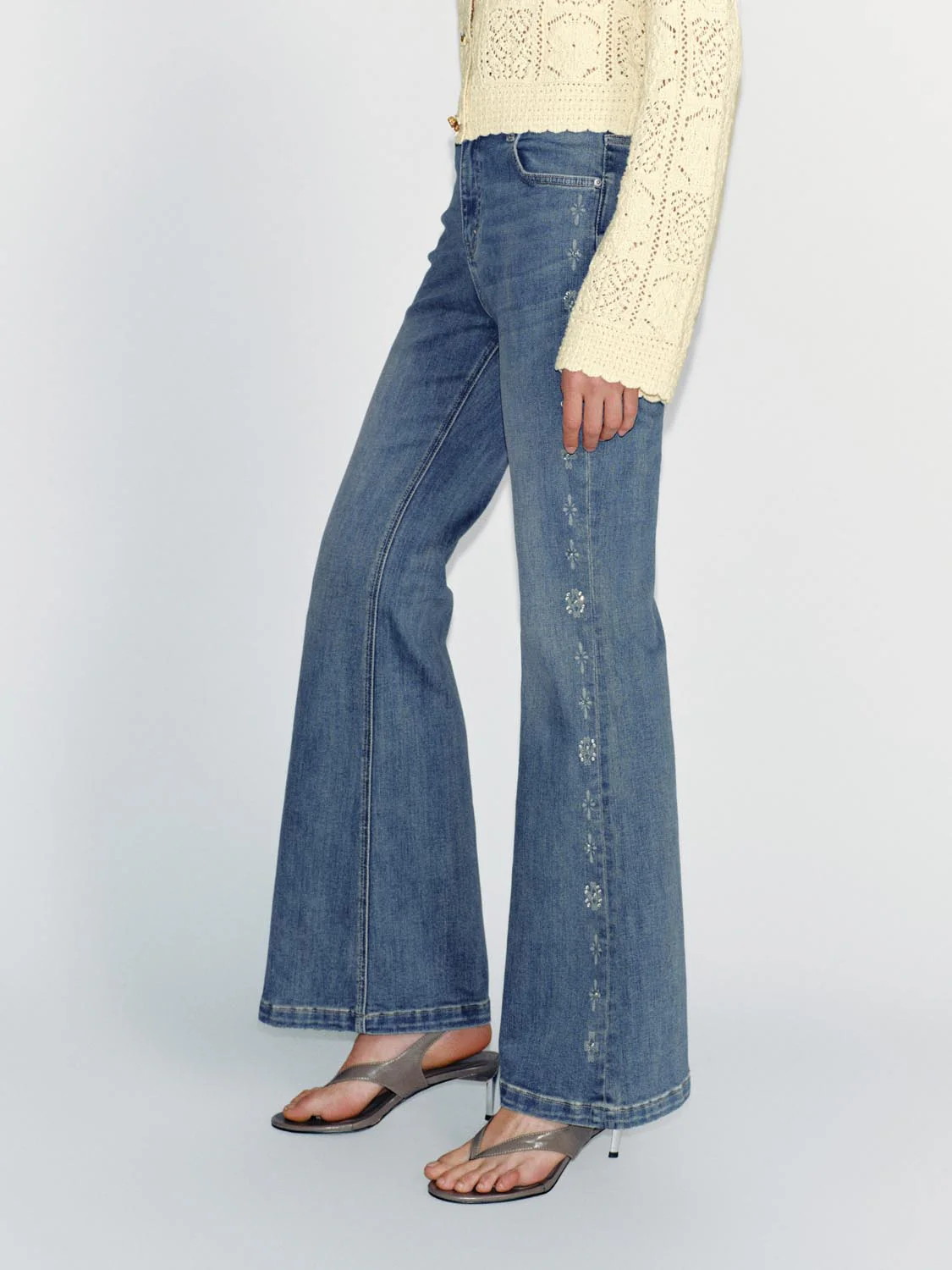 Embroidered Flare Leg Jeans - Image 3