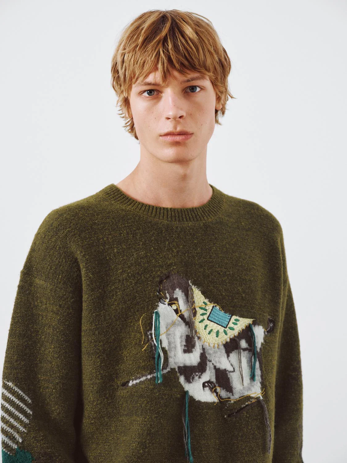 Embroidered Fringe Detail Intarsia Knitted Long Sleeve T-Shirts - Image 3