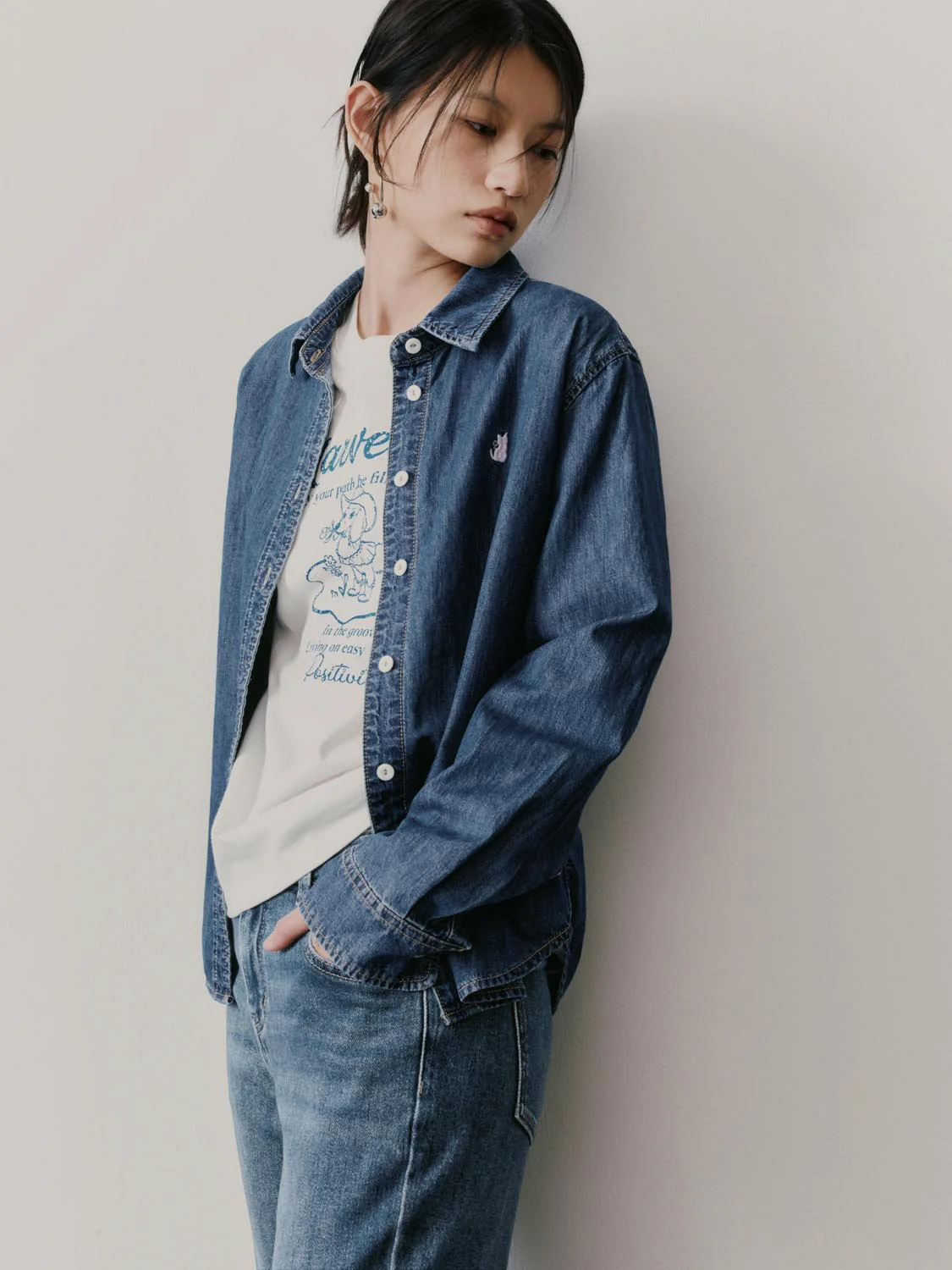 Embroidered Loose Fit Denim Shirts - Image 2