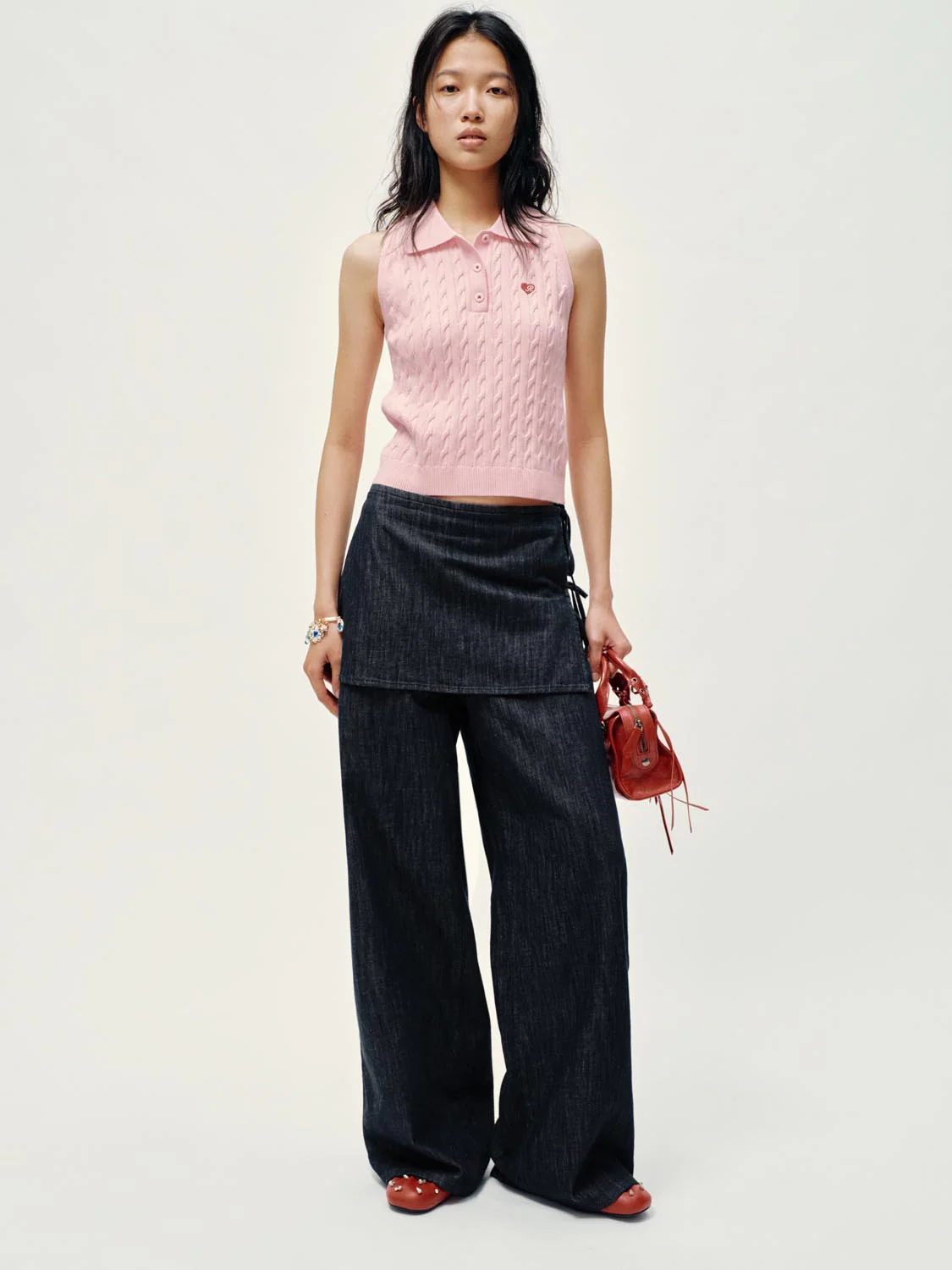Embroidered Polo Neck Cable Knitted Sleeveless T-Shirts - Image 5