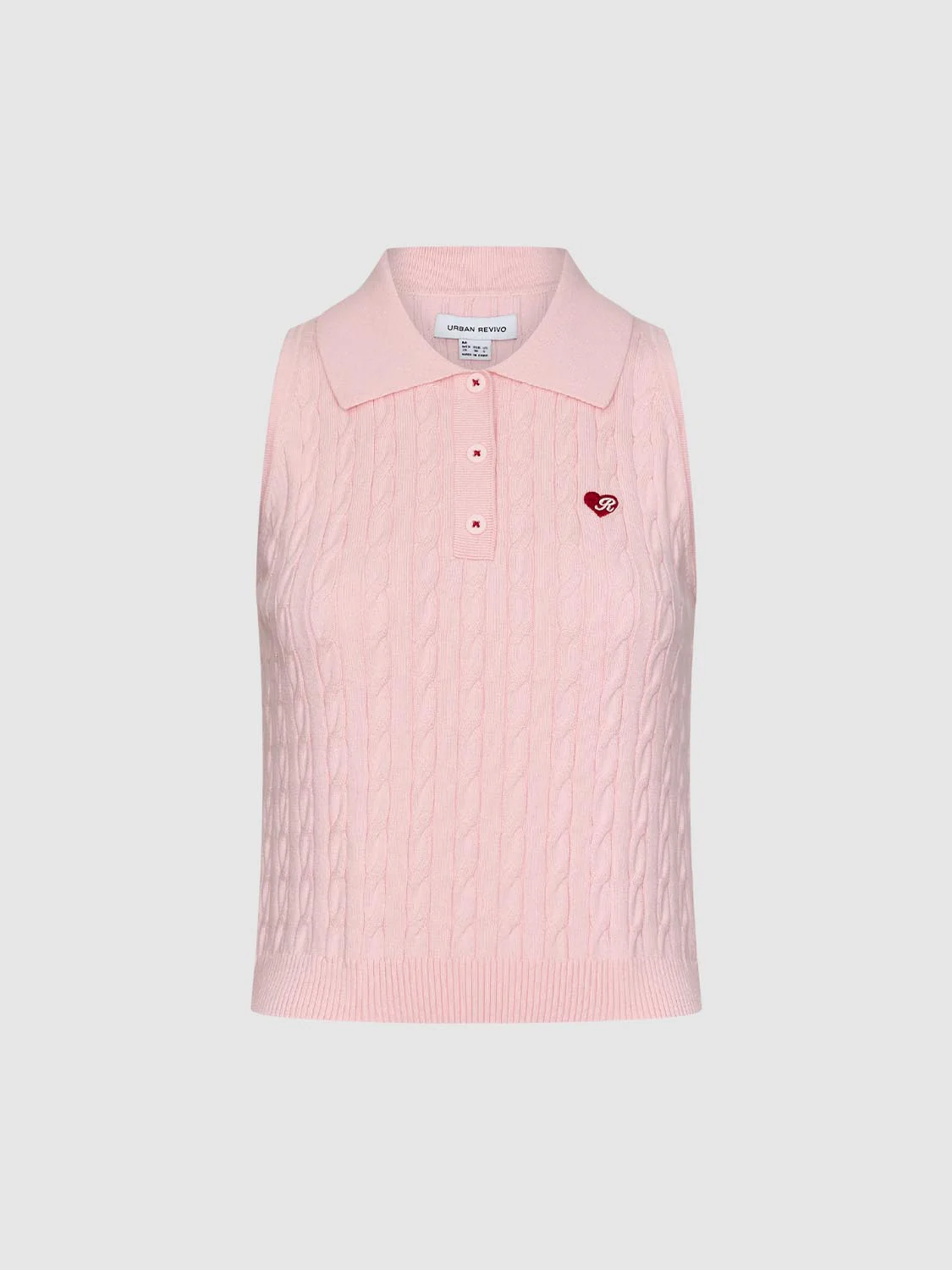 Embroidered Polo Neck Cable Knitted Sleeveless T-Shirts - Image 7