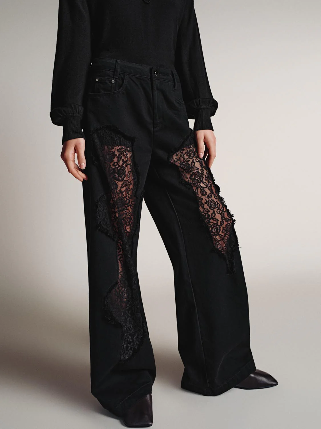 Embroidery Lace Wide Leg Jeans - Image 3