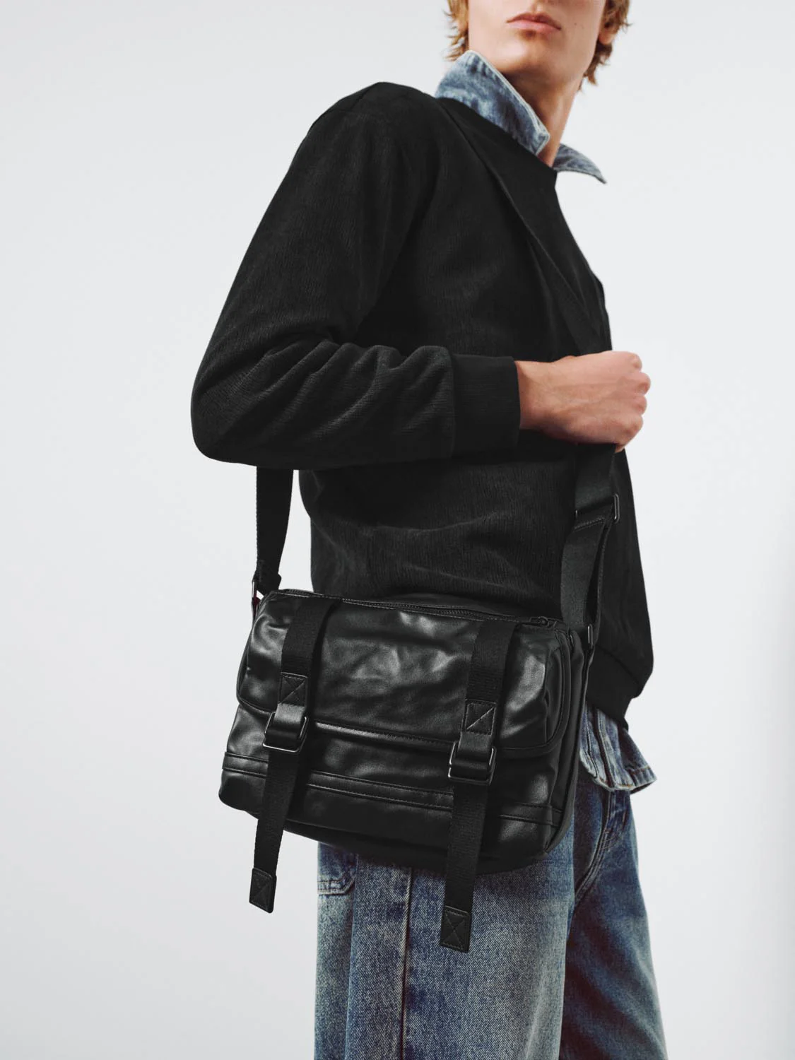 Faux Leather Buckle Detail Crossbody Bags - Image 8