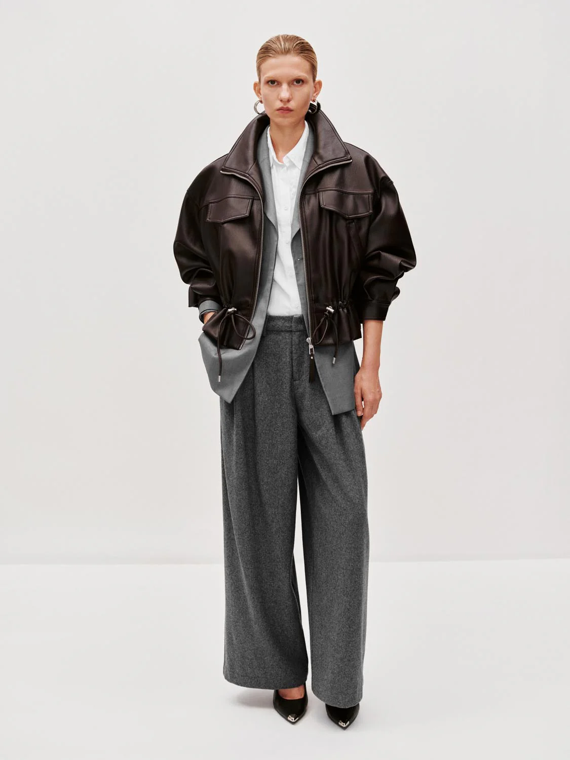 Faux Leather Drawstring Bomber Jackets - Image 4