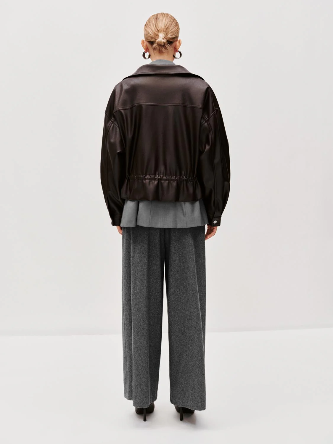 Faux Leather Drawstring Bomber Jackets - Image 6