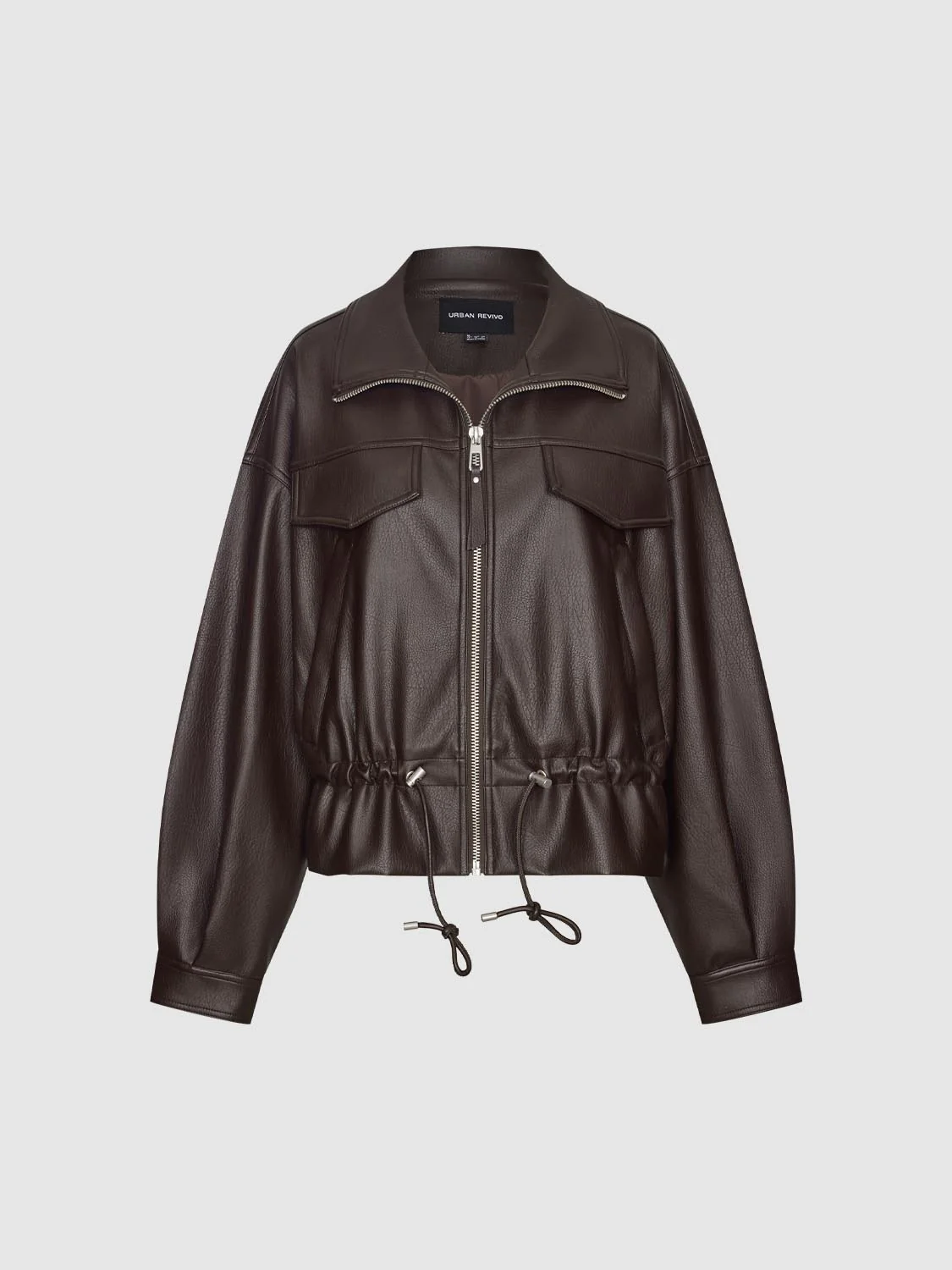 Faux Leather Drawstring Bomber Jackets - Image 7