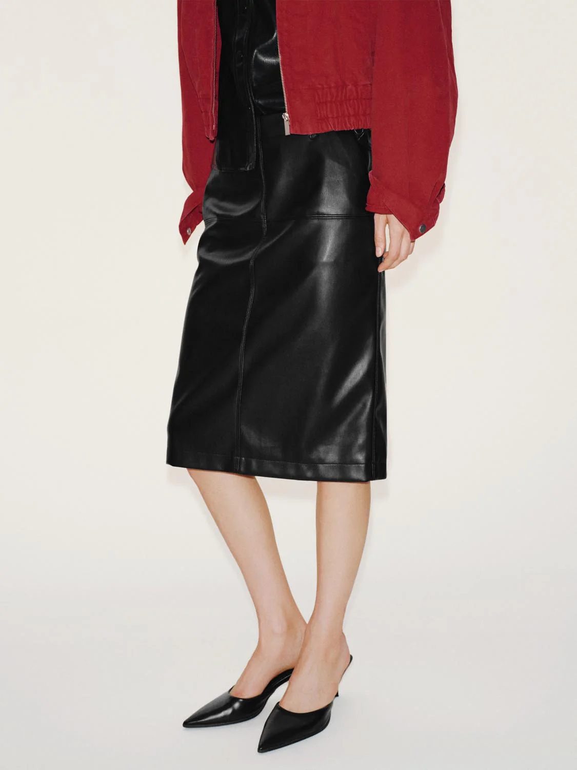 Faux Leather Straight Midi Skirts - Image 3