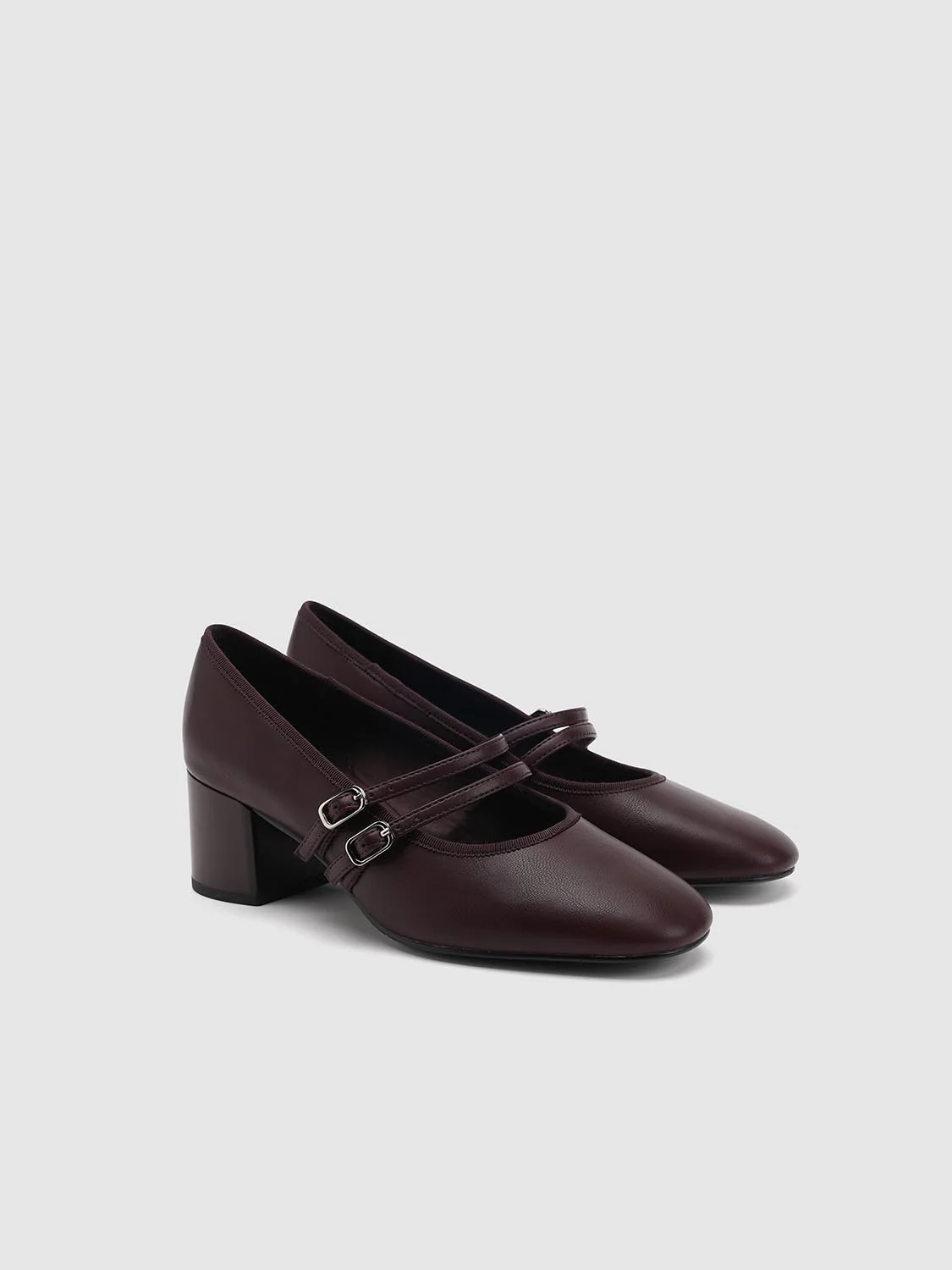 Faux Leather Strappy Chunky Heeled Pumps