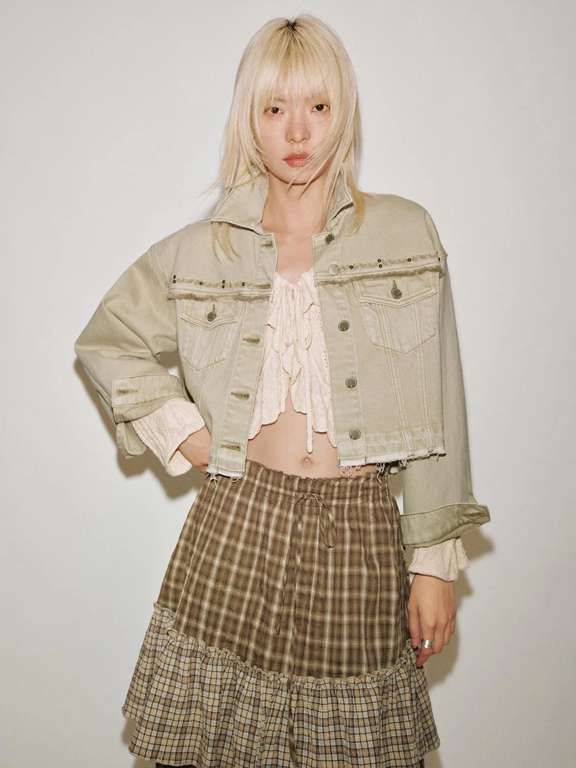 Flap Pocket Cropped Denim Jackets - Image 9