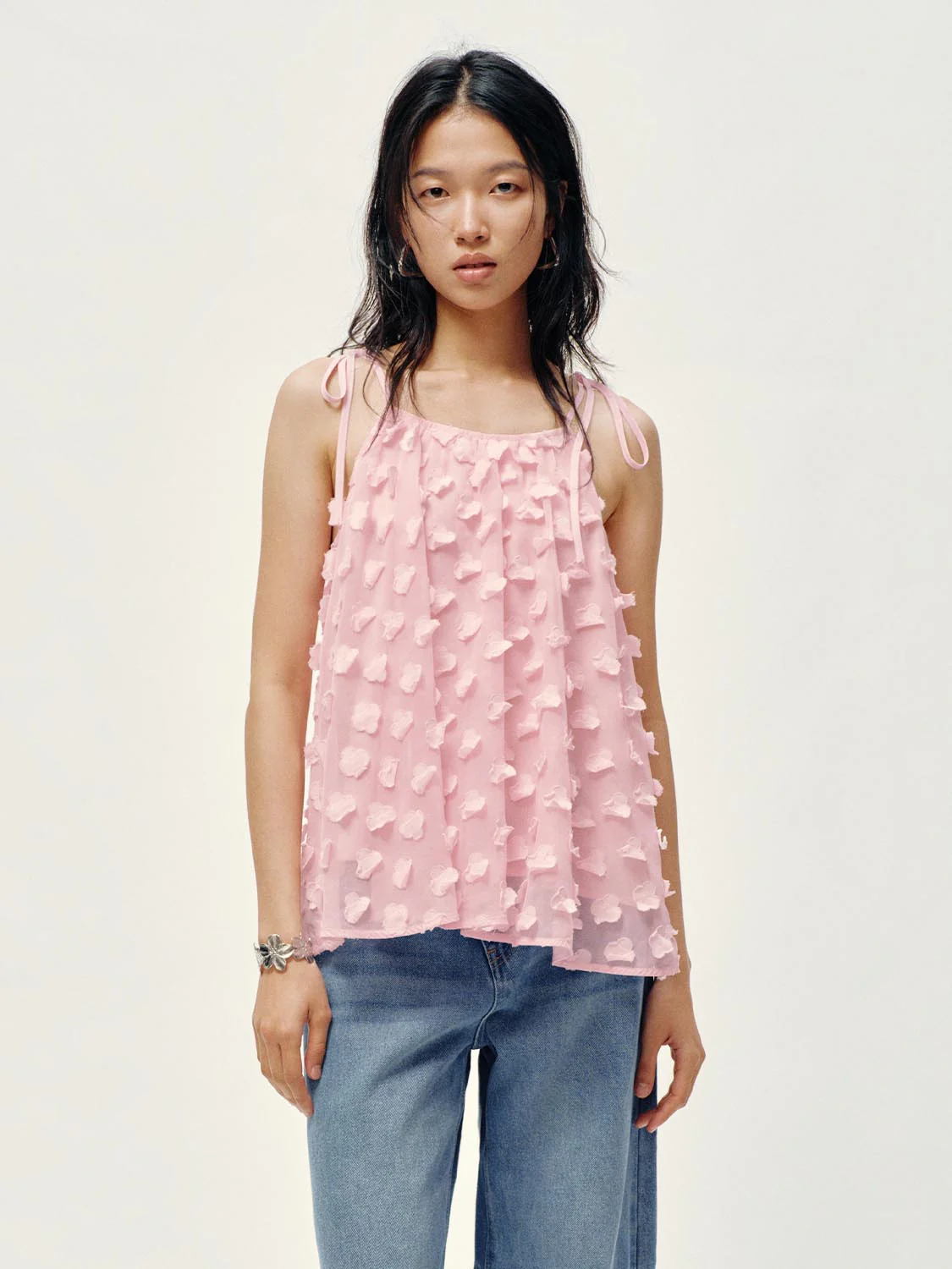 Floral Embellished Strappy Cami Tops