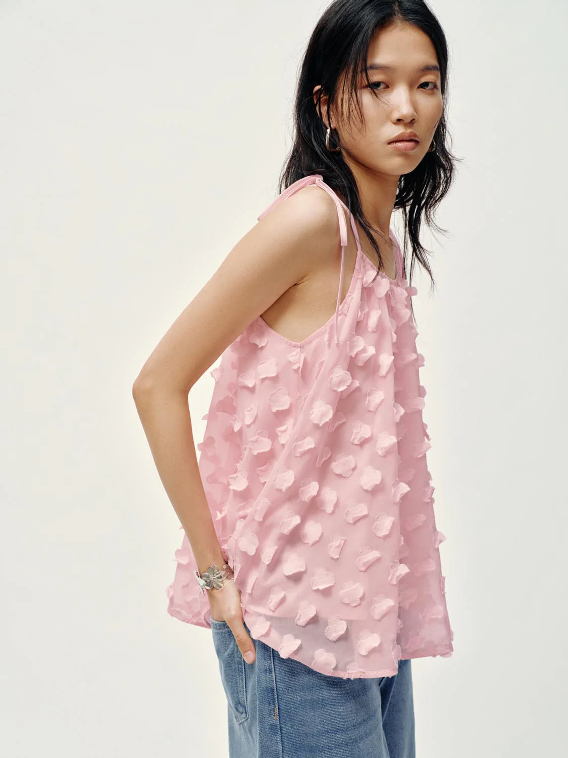 Floral Embellished Strappy Cami Tops - Image 2