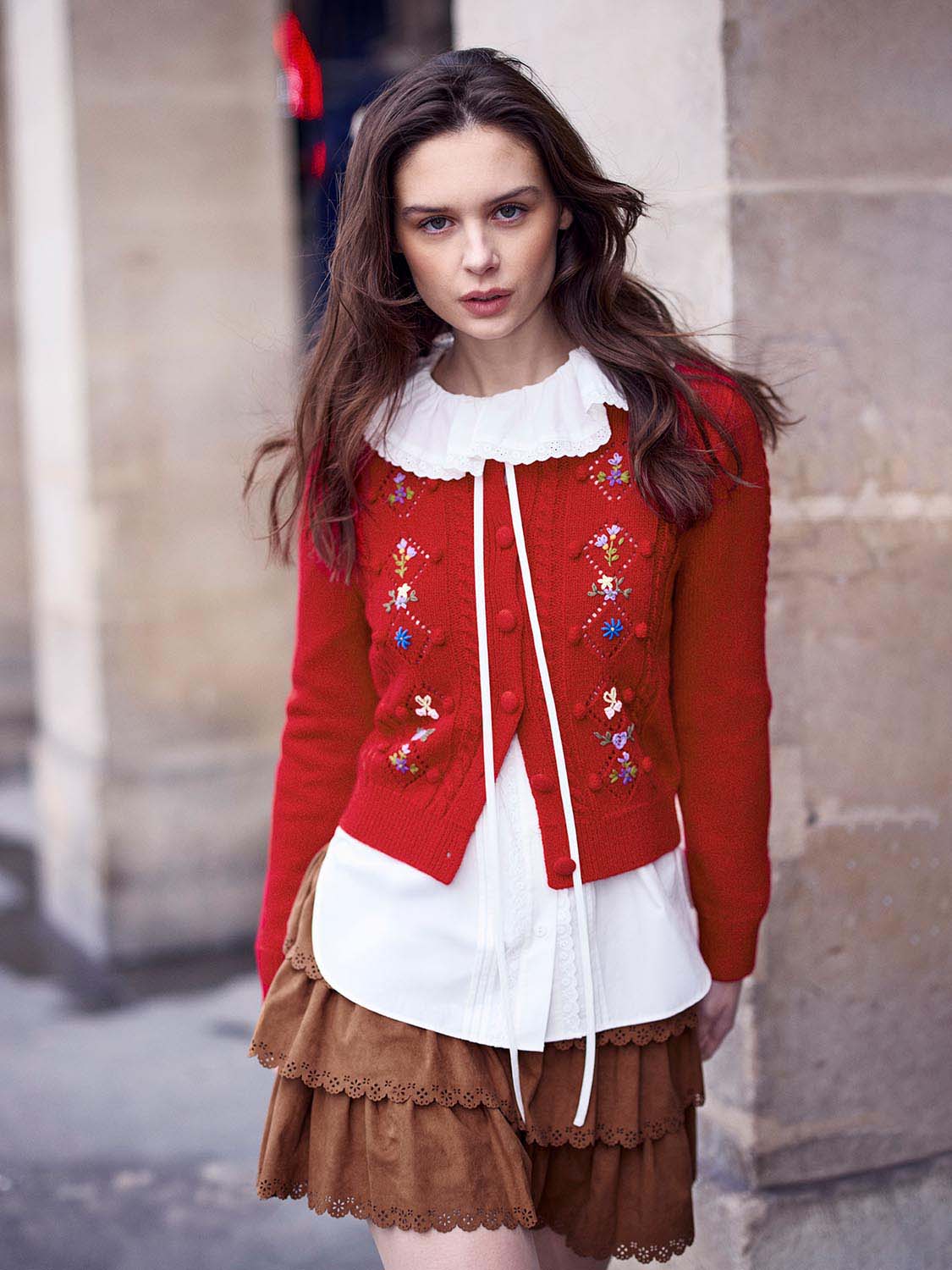 Floral Embroidered Cable Knitted Cardigan - Image 9