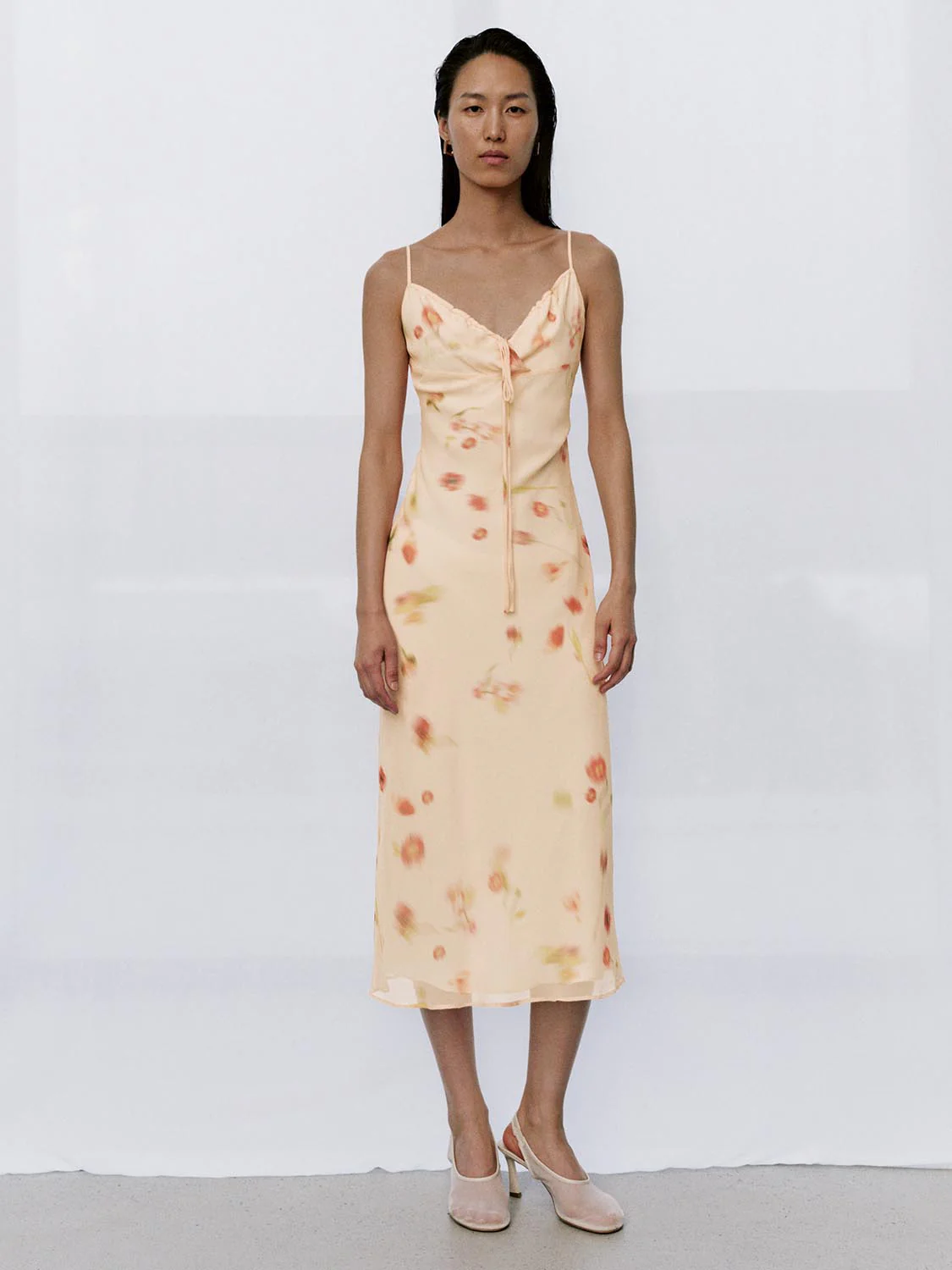 Floral Printed Strappy Drawstring Skinny-Fit A-Line Midi Dresses