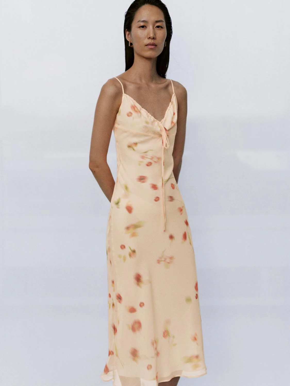 Floral Printed Strappy Drawstring Skinny-Fit A-Line Midi Dresses - Image 2