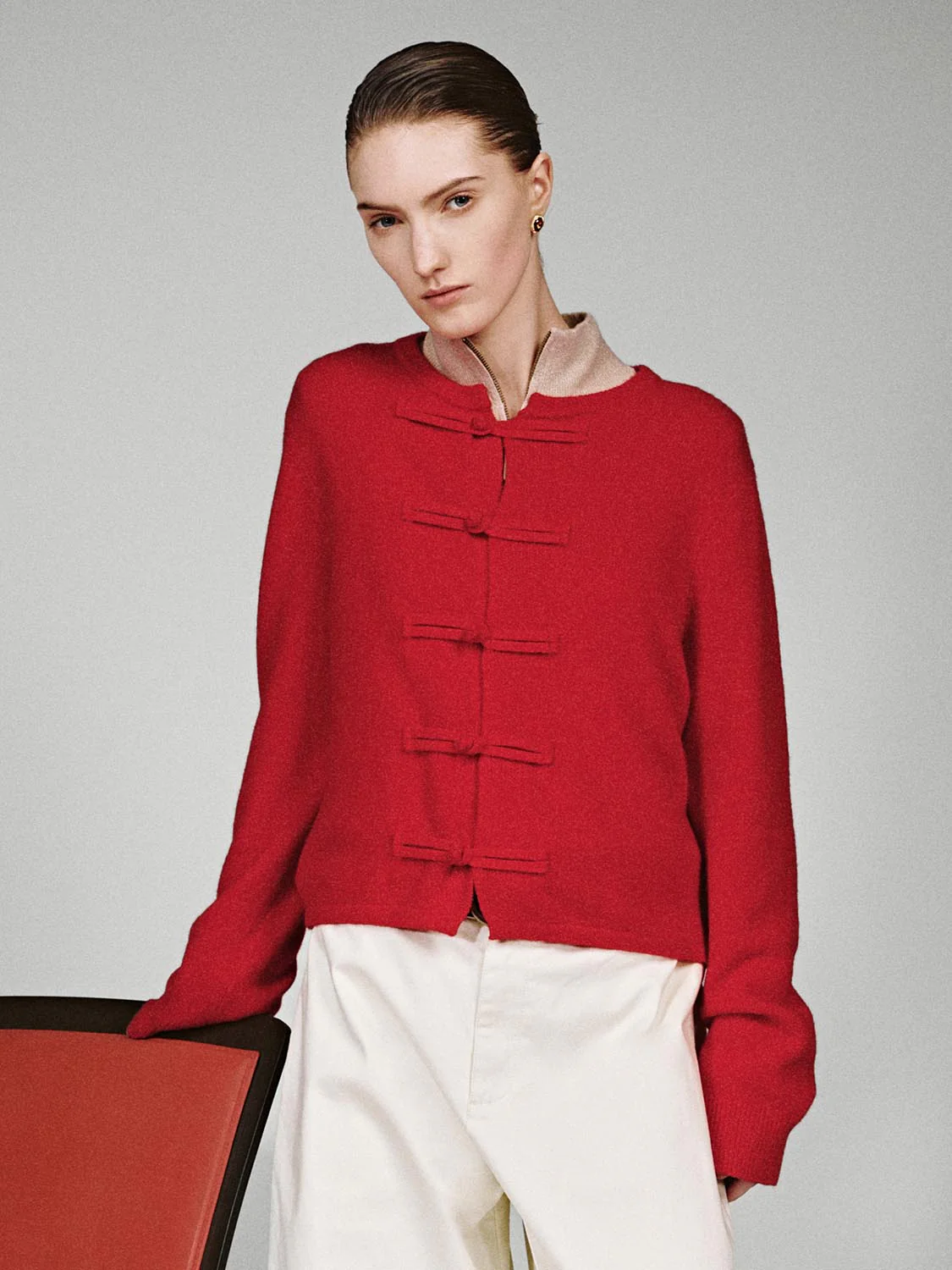 Frog Button Crew Neck Knitted Cardigans - Image 9