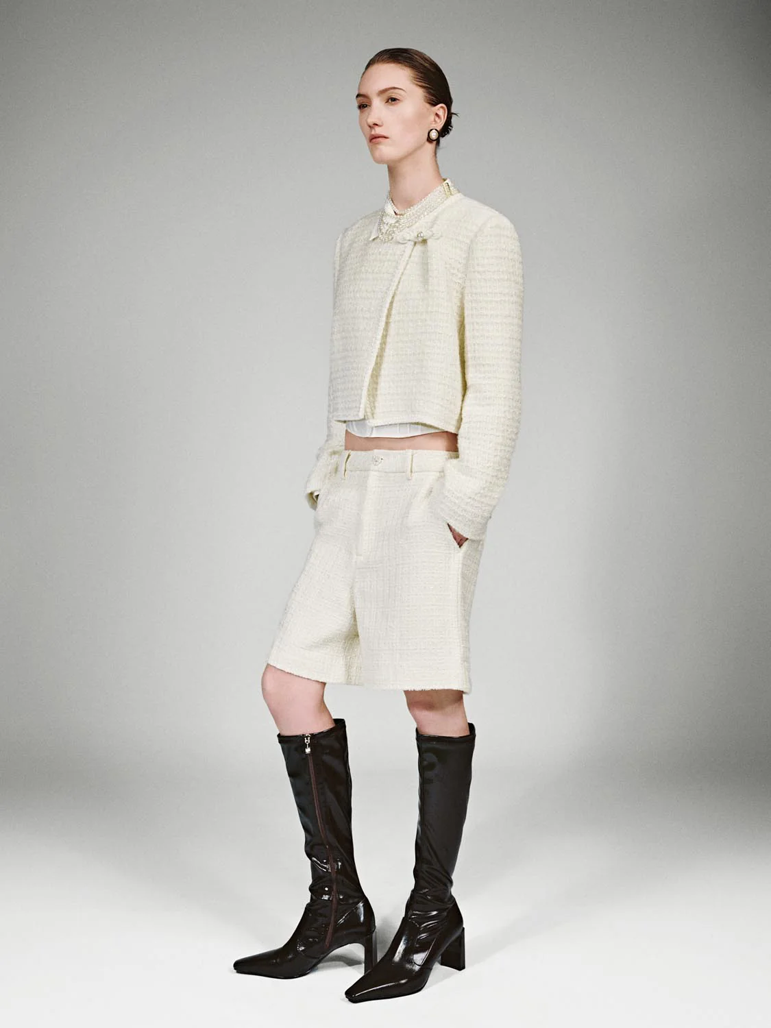 Frog Button Crew Neck Tweed Jackets - Image 4