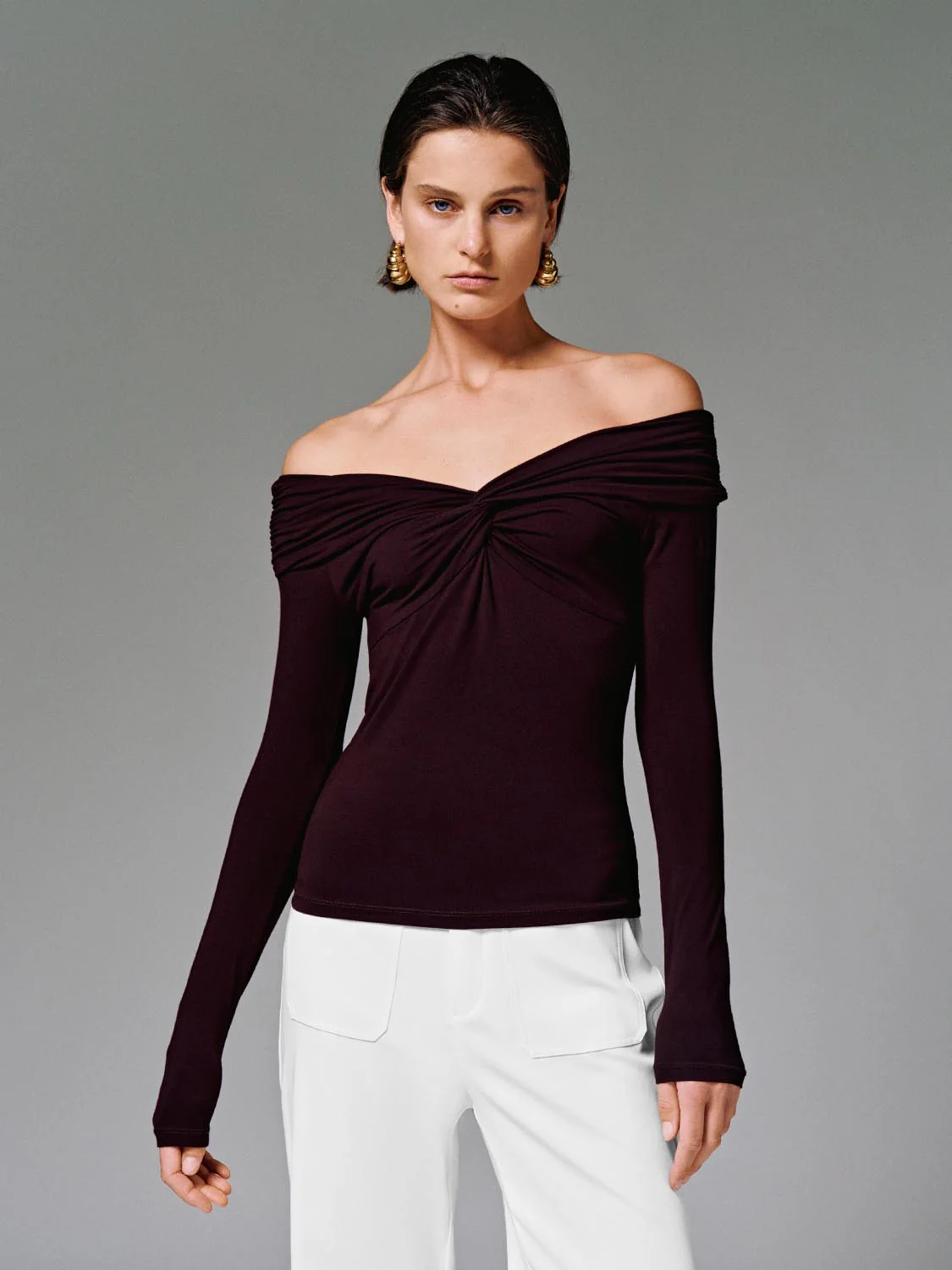 Front Knot Twist Long Sleeve T-Shirts