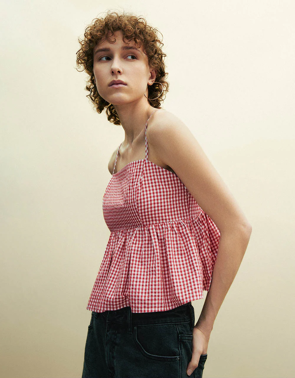 Gingham Off-Shoulder Cami Top - Image 10