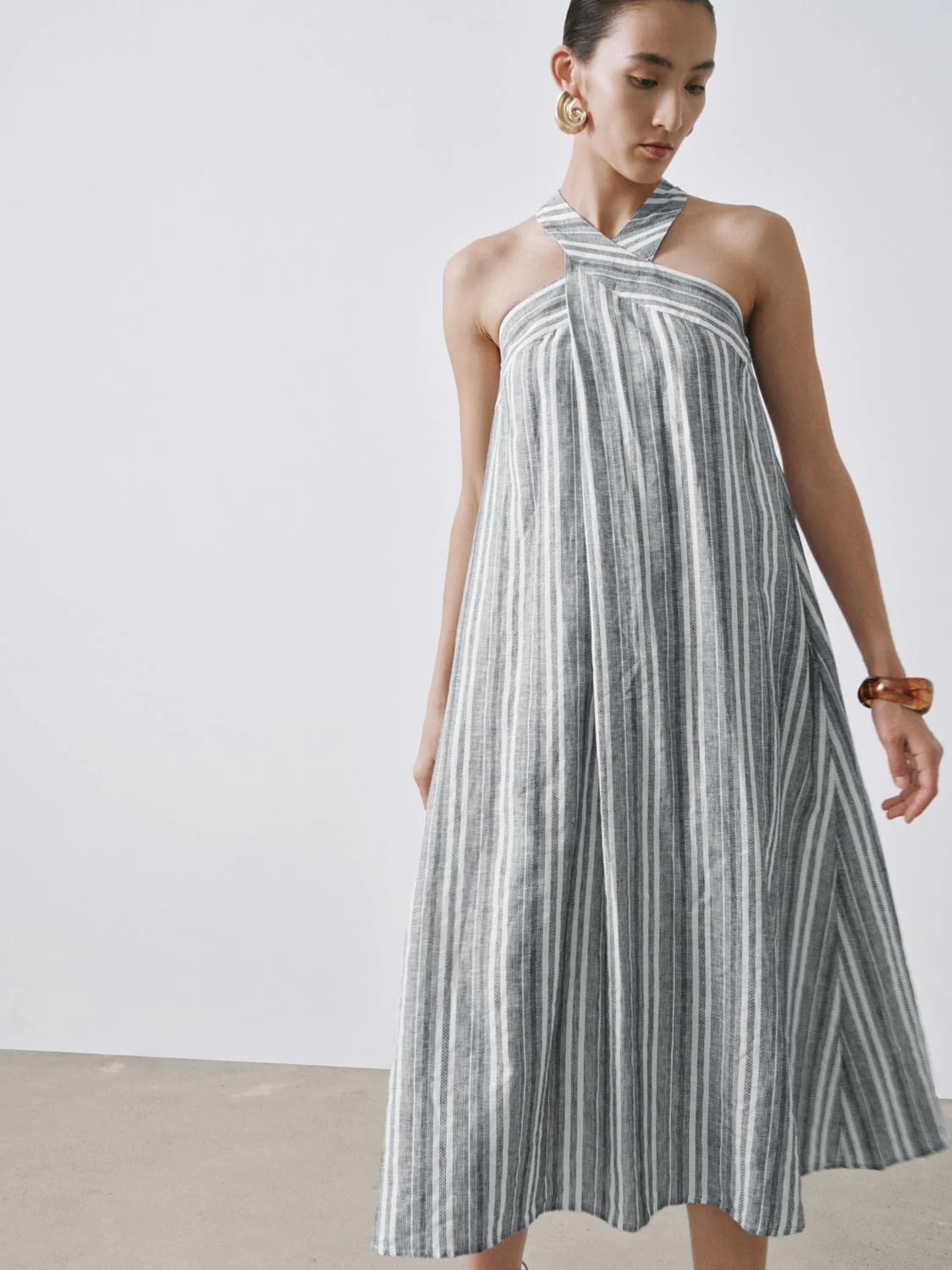 Halter Neck Contrast Striped A-Line Dresses - Image 2