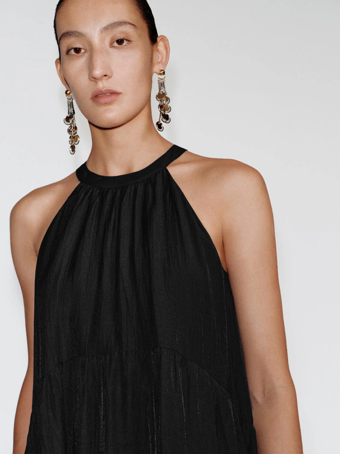 Halter Neck Tiered A-Line Midi Dresses - Image 3