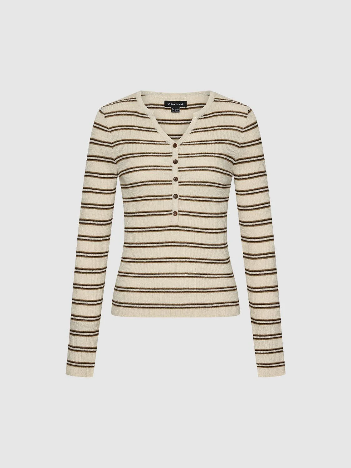 Henley Neck Long Sleeve Knitted T-Shirts