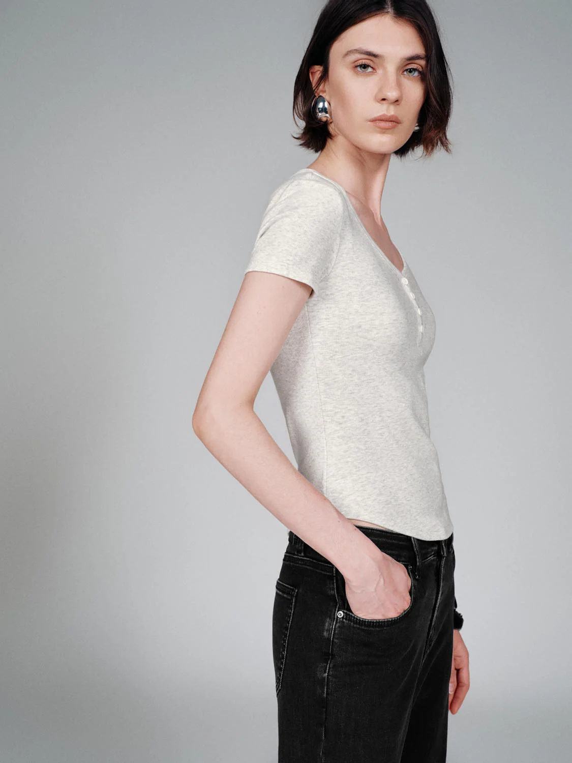 Henley Scoop Neck Skinny Fit T-Shirts - Image 2