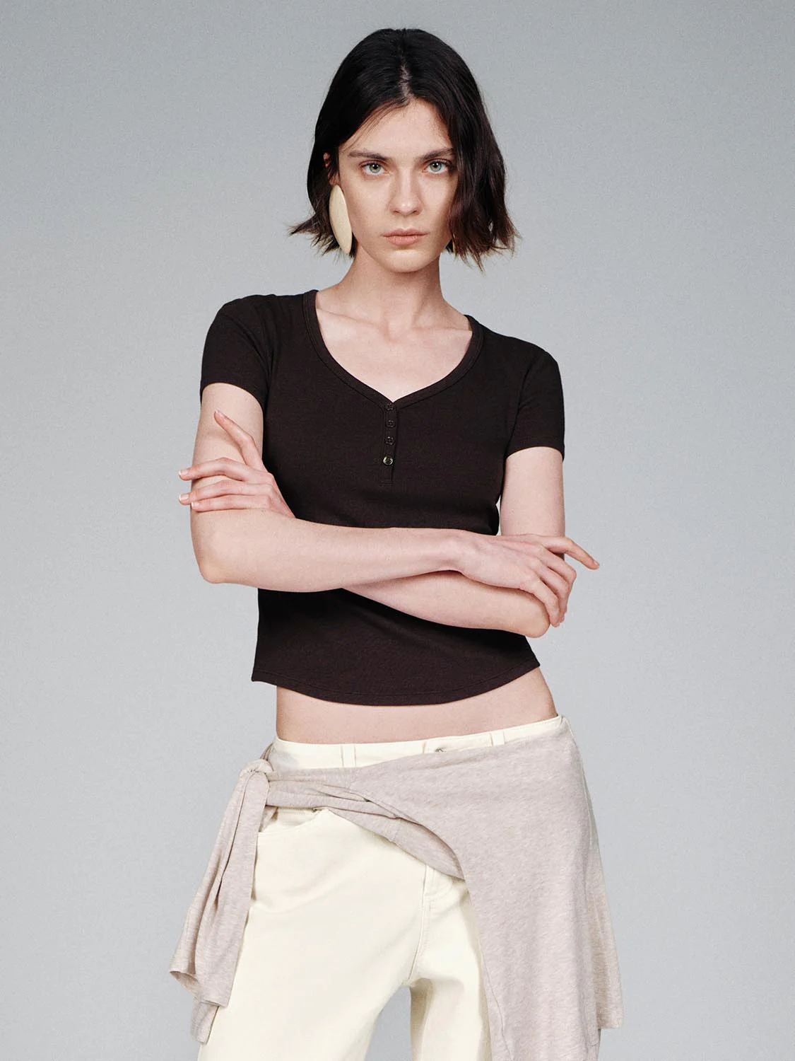 Henley Scoop Neck Skinny Fit T-Shirts - Image 45