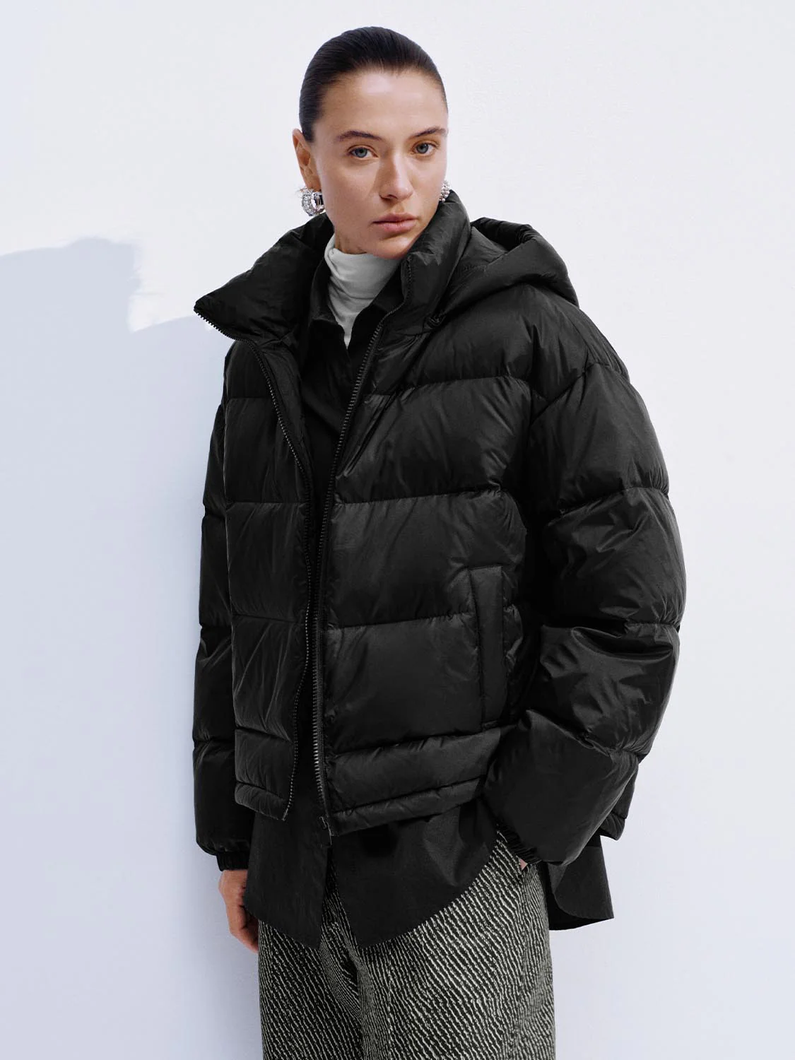 Hooded High Neck Down Jackets - Image 9