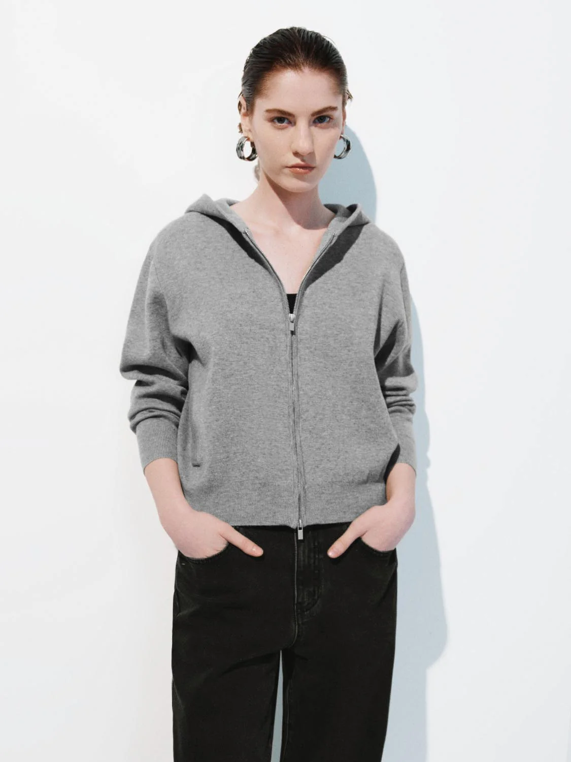 Hooded Zip Up Knitted Cardigans