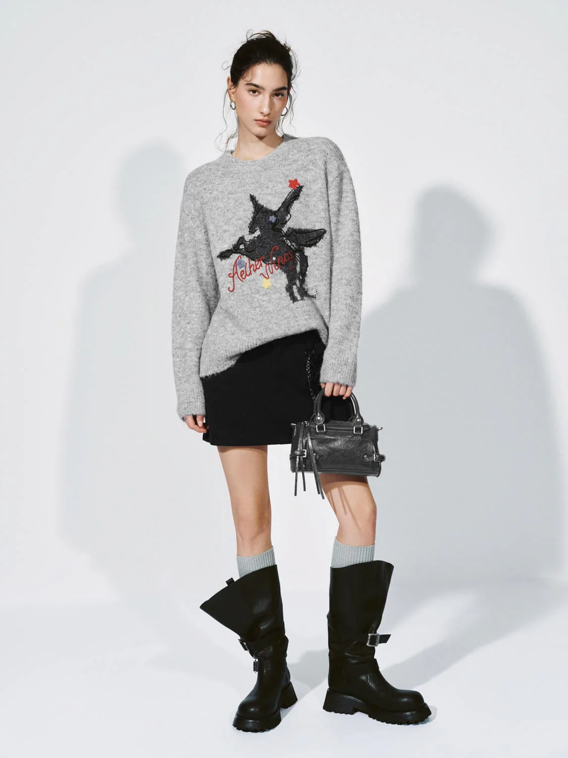 Intarsia Crew Neck Long Sleeve Knitted T-Shirts - Image 4