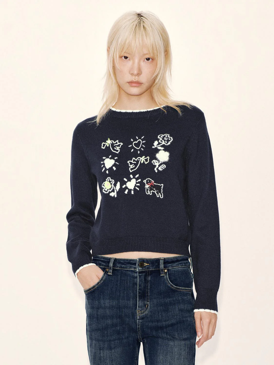 Intarsia Long Sleeve Knitted T-Shirts - Image 9
