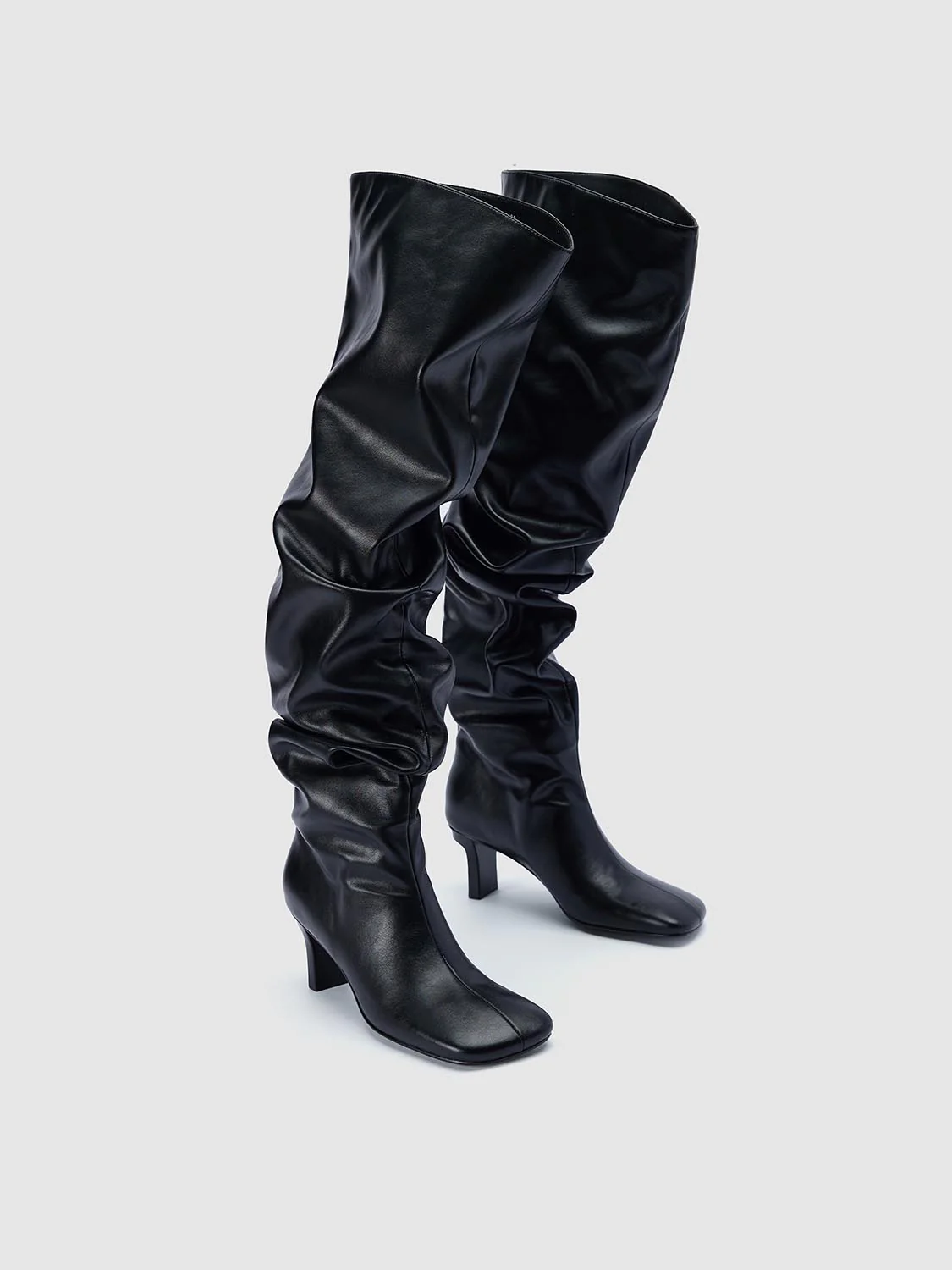 Kitten Heeled Crinkle Knee High Boots - Image 7