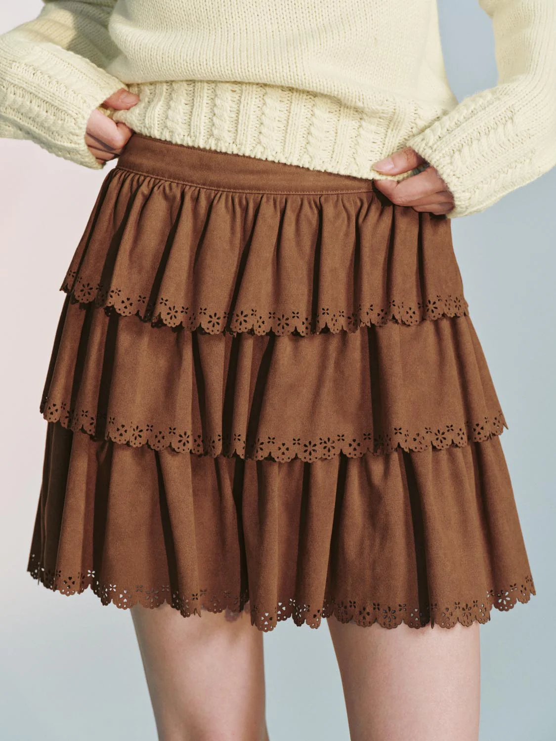 Lace Hem Tiered A-Line Mini Skirts - Image 5