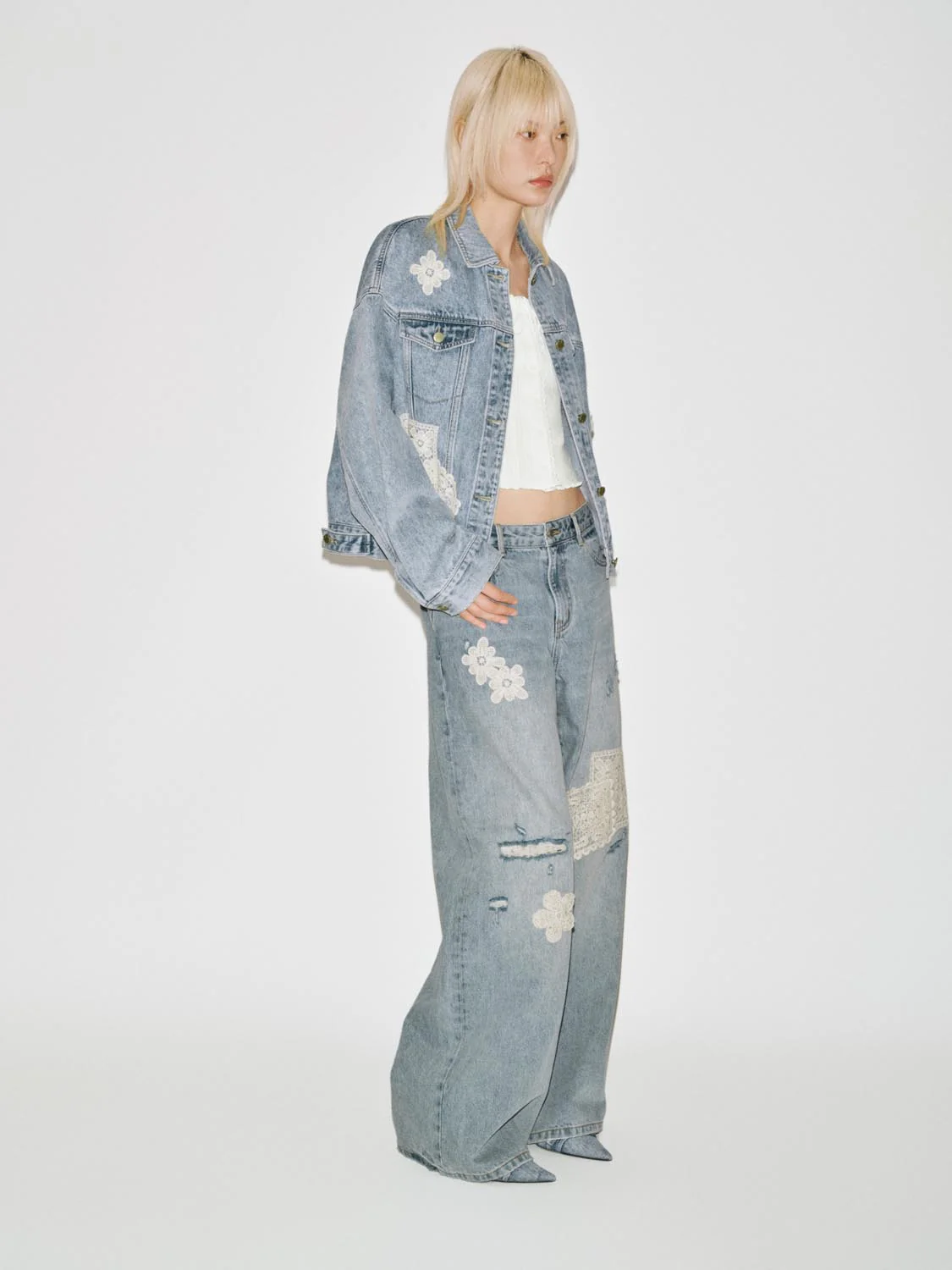 Lace Patch Wide Leg Jeans - Image 5