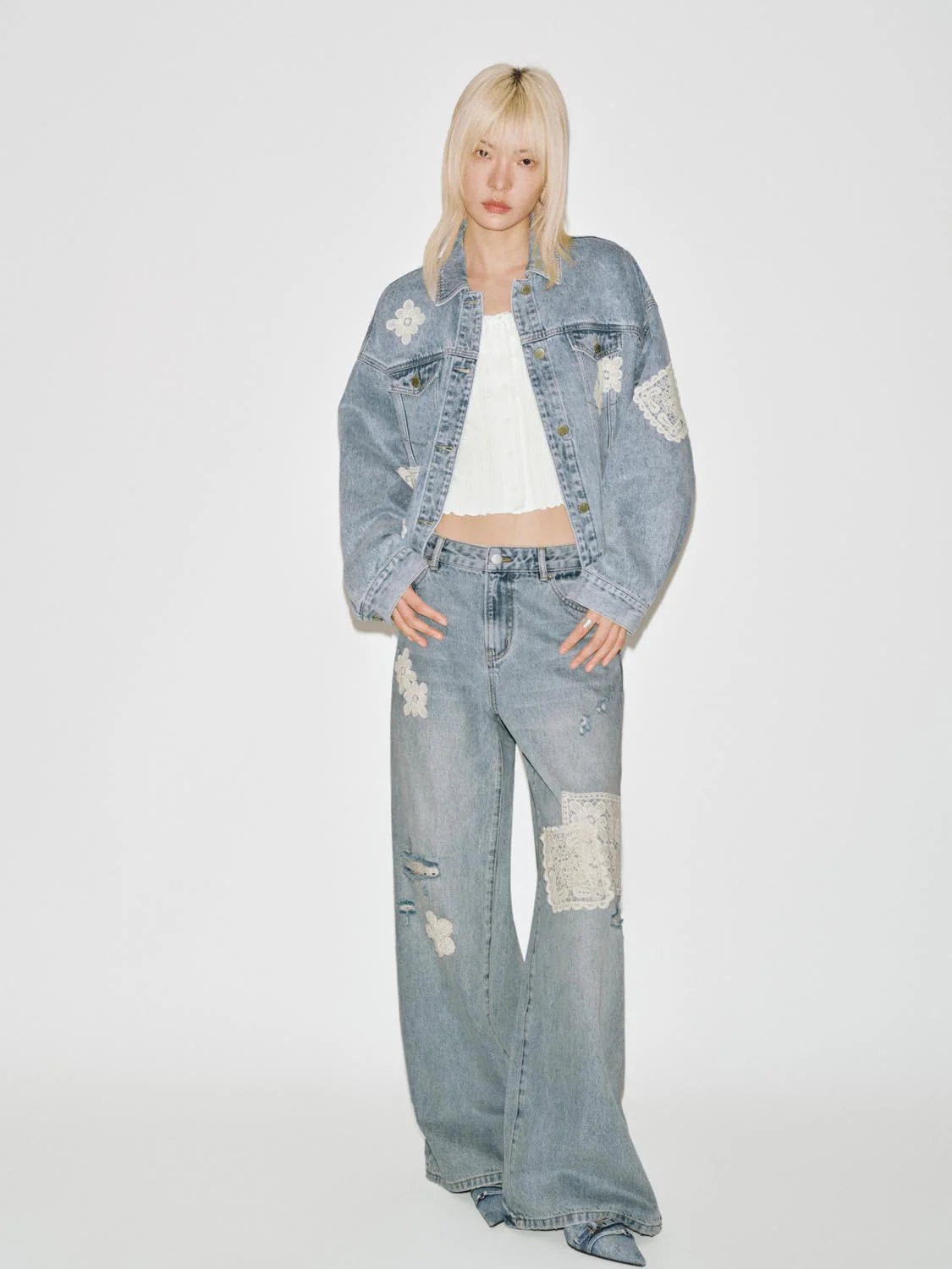 Lace Patch Wide Leg Jeans - Image 7