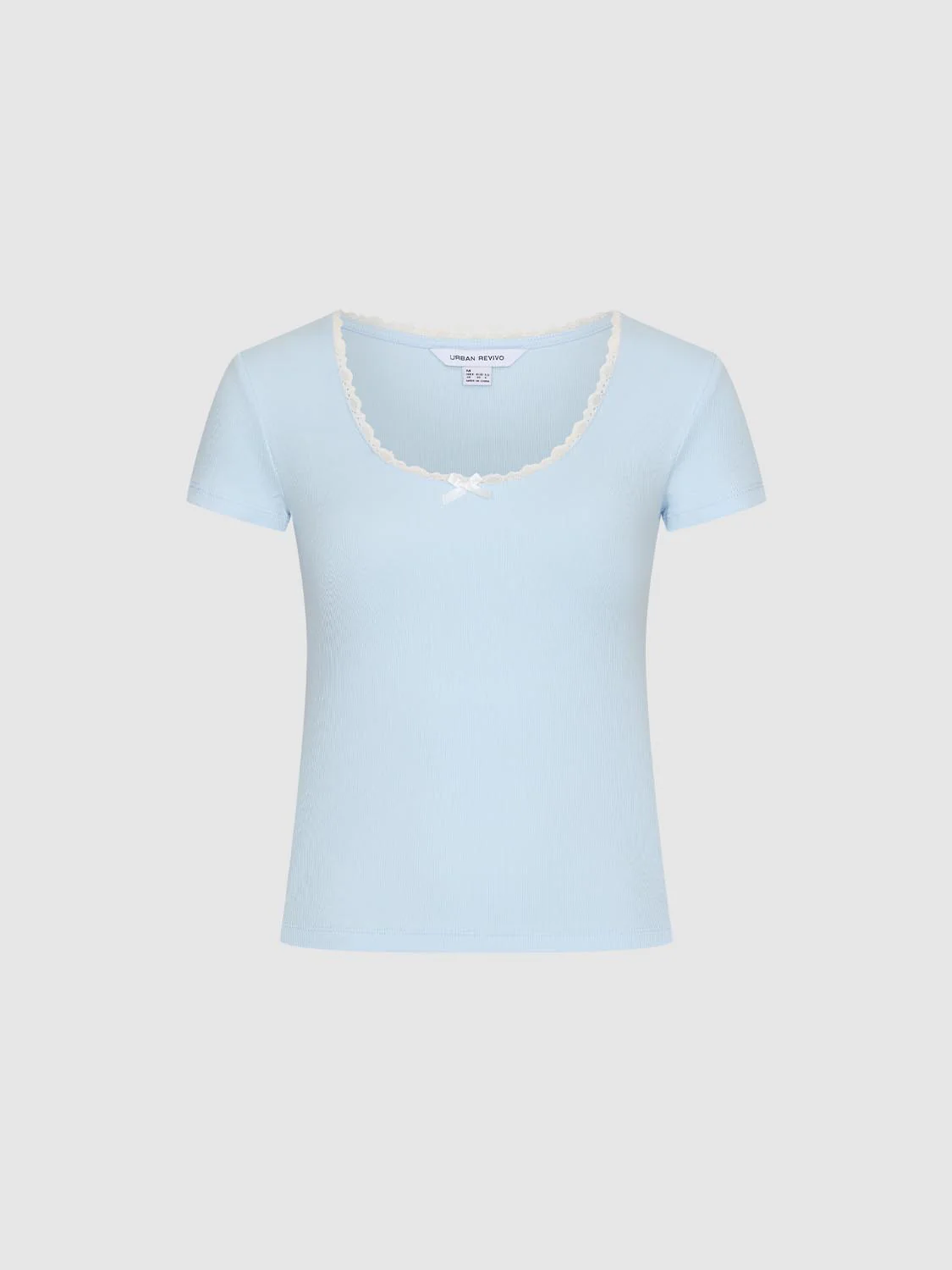 Lace Trim Bow Detail Scoop Neck Skinny-Fit T-Shirts - Image 15