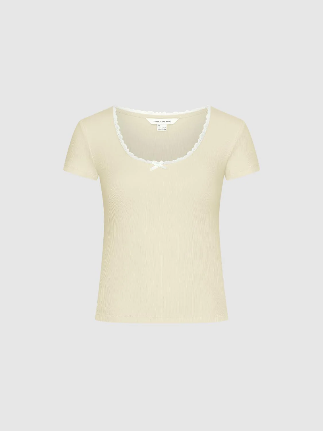 Lace Trim Bow Detail Scoop Neck Skinny-Fit T-Shirts - Image 7