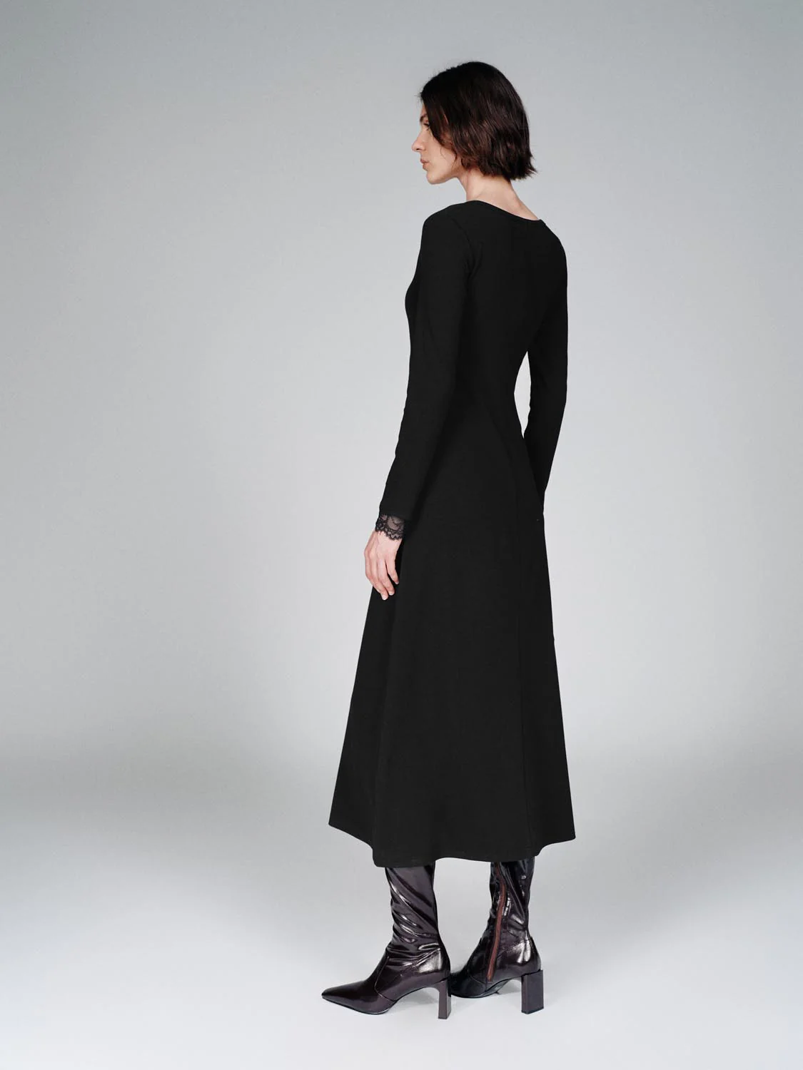 Lace Trim Henley Neck A-Line Midi Dresses - Image 6