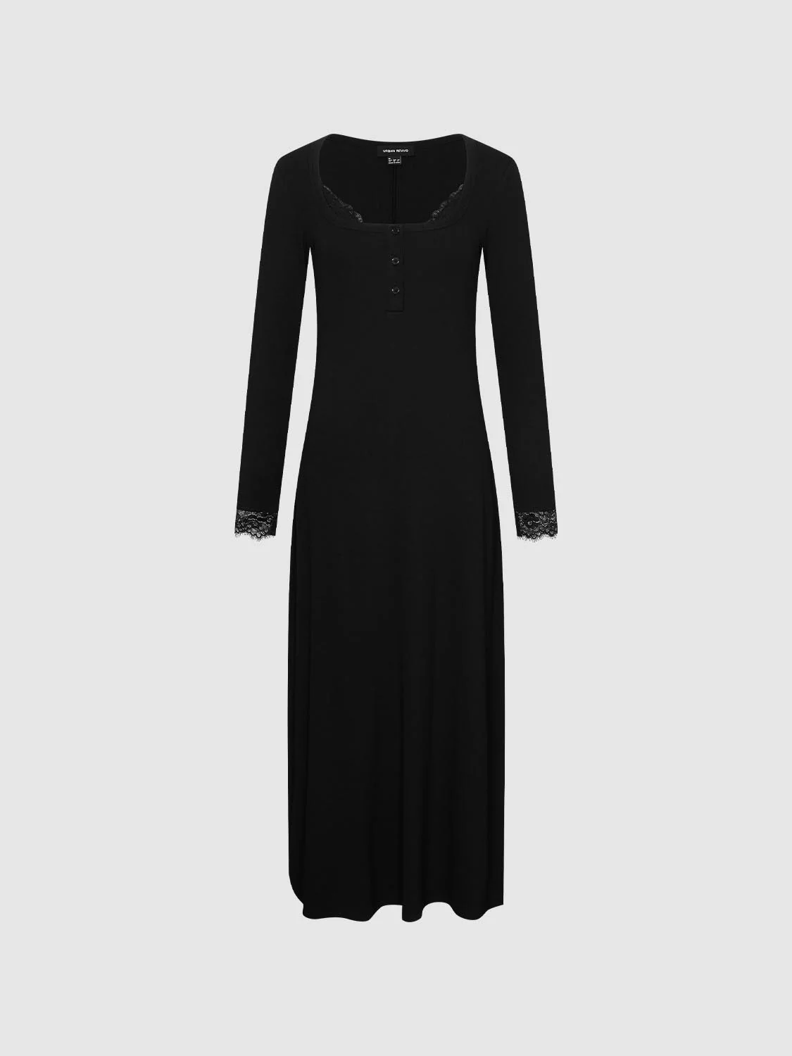 Lace Trim Henley Neck A-Line Midi Dresses - Image 7