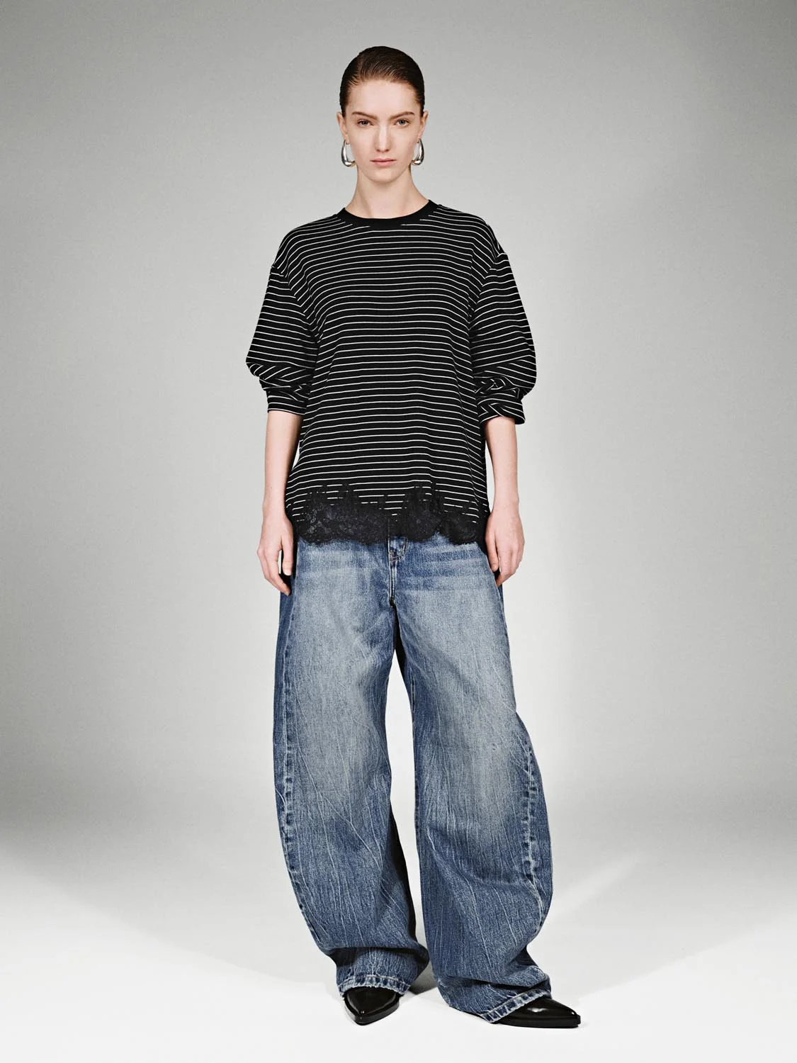 Lace Trim Striped Long Sleeve T-Shirts - Image 4
