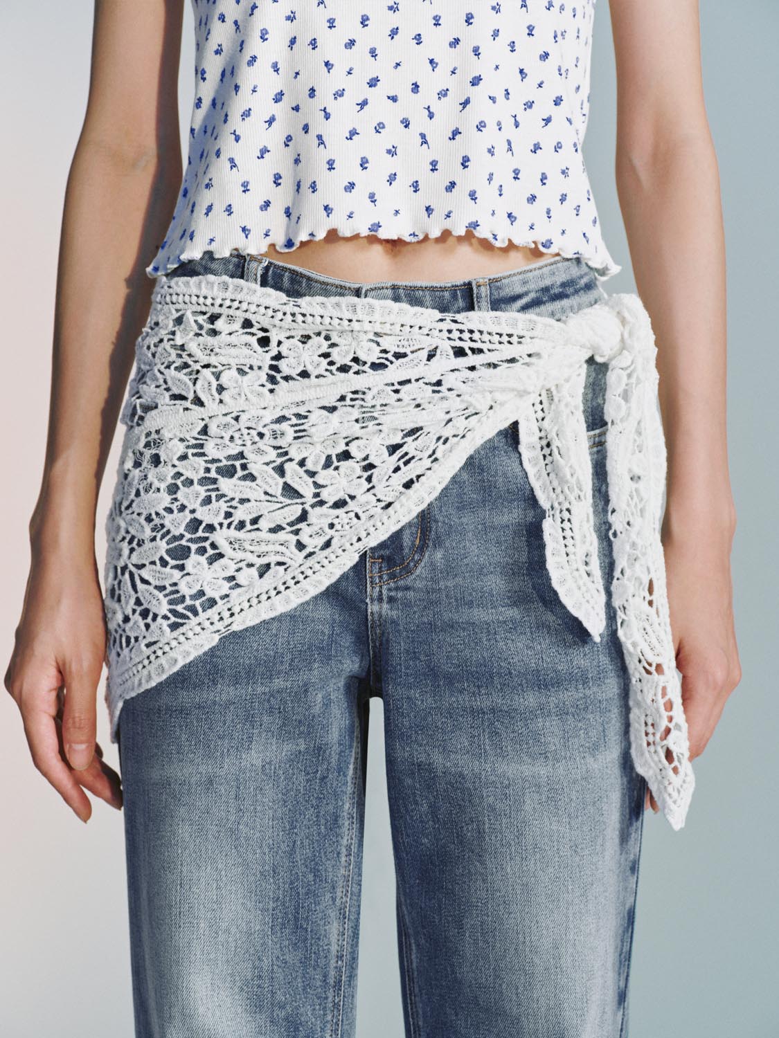 Laced Shirt Extender Detail Flare Leg Jeans - Image 5