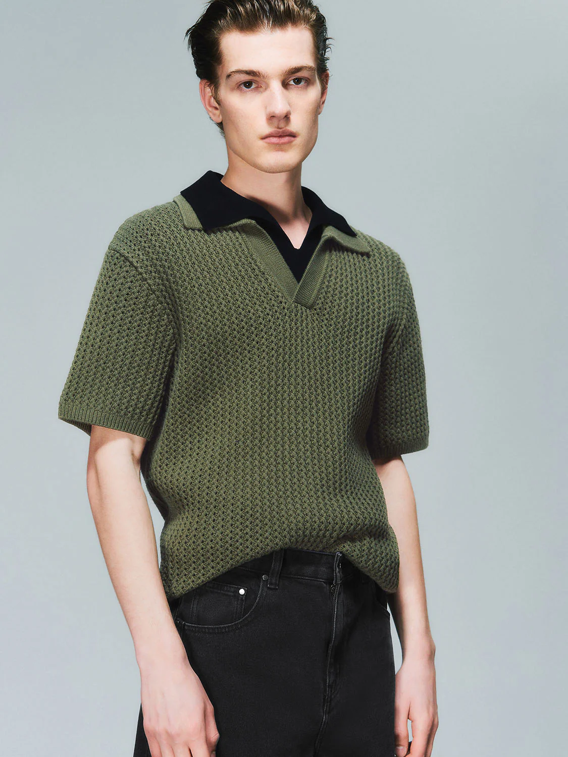 Lapel Crochet Short Sleeve T-Shirts - Image 2