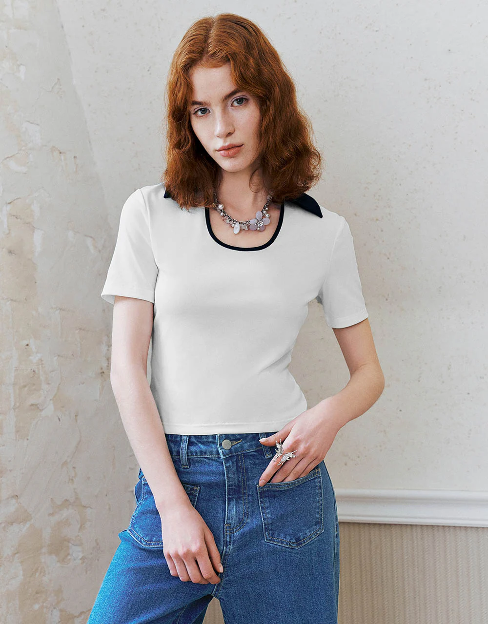 Lapel Skinny Knitted T-Shirt - Image 9