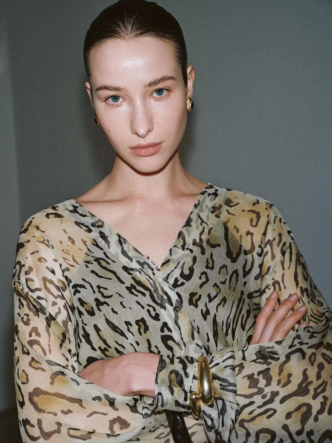 Leopard Print V-Neck Overhead Shirt - Image 3