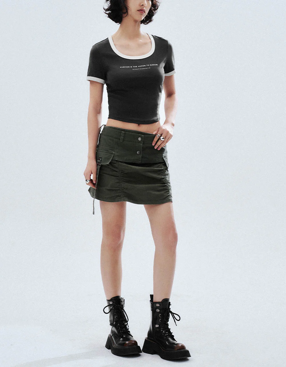 Letter Printed Crew Neck Skinny T-Shirt - Image 15