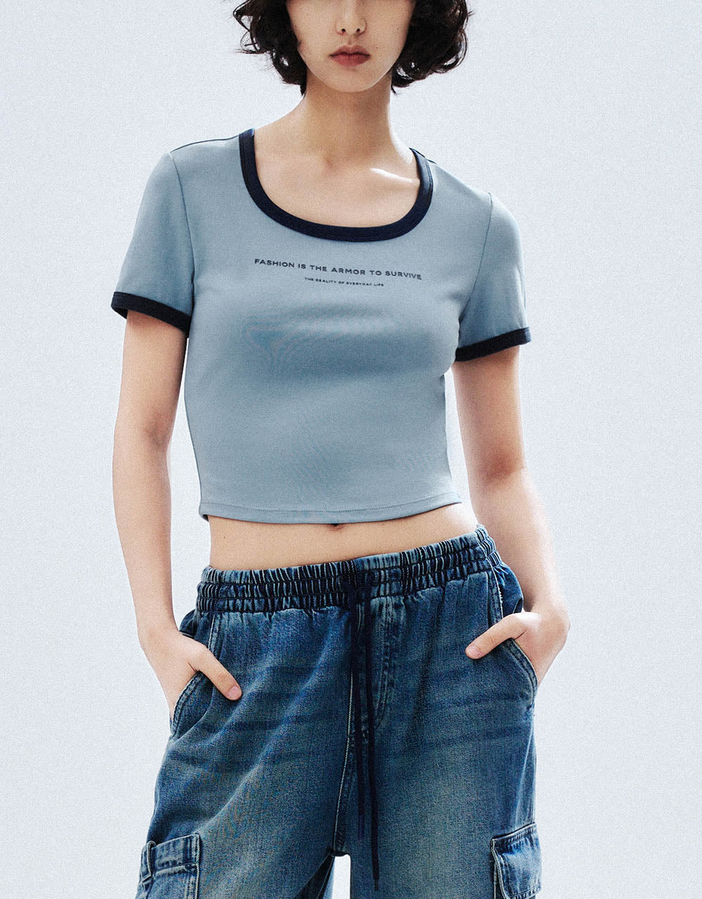 Letter Printed Crew Neck Skinny T-Shirt - Image 27